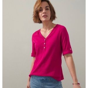 Chico’s size 3 Henley Elbow Sleeve Slub Tee in fuschia
